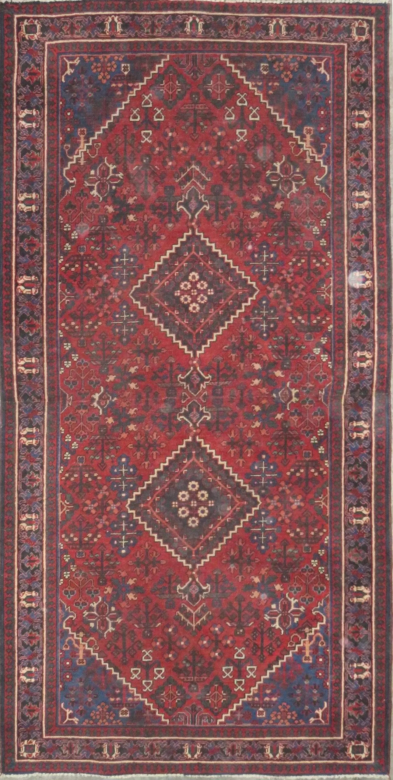 One Of The Kind Hand-Knotted Persian Wool Rug _ Luxurious Vintage Design, 10'4" x 3'7", Artisan Crafted